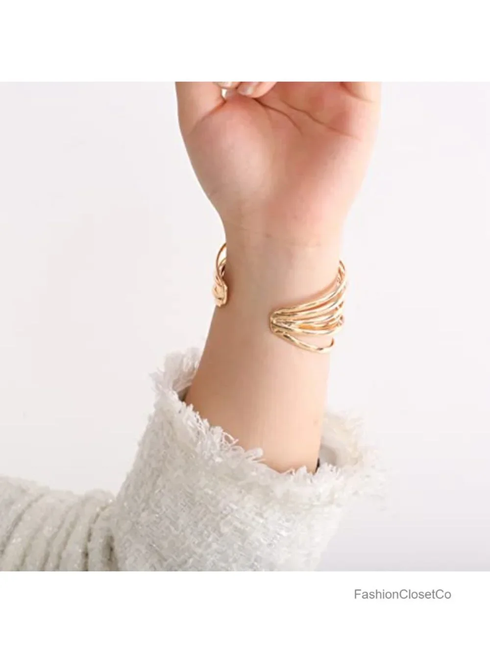 Multi-layer Cross Wire Chunky Cuff Bracelet Adjustable Open Bangle